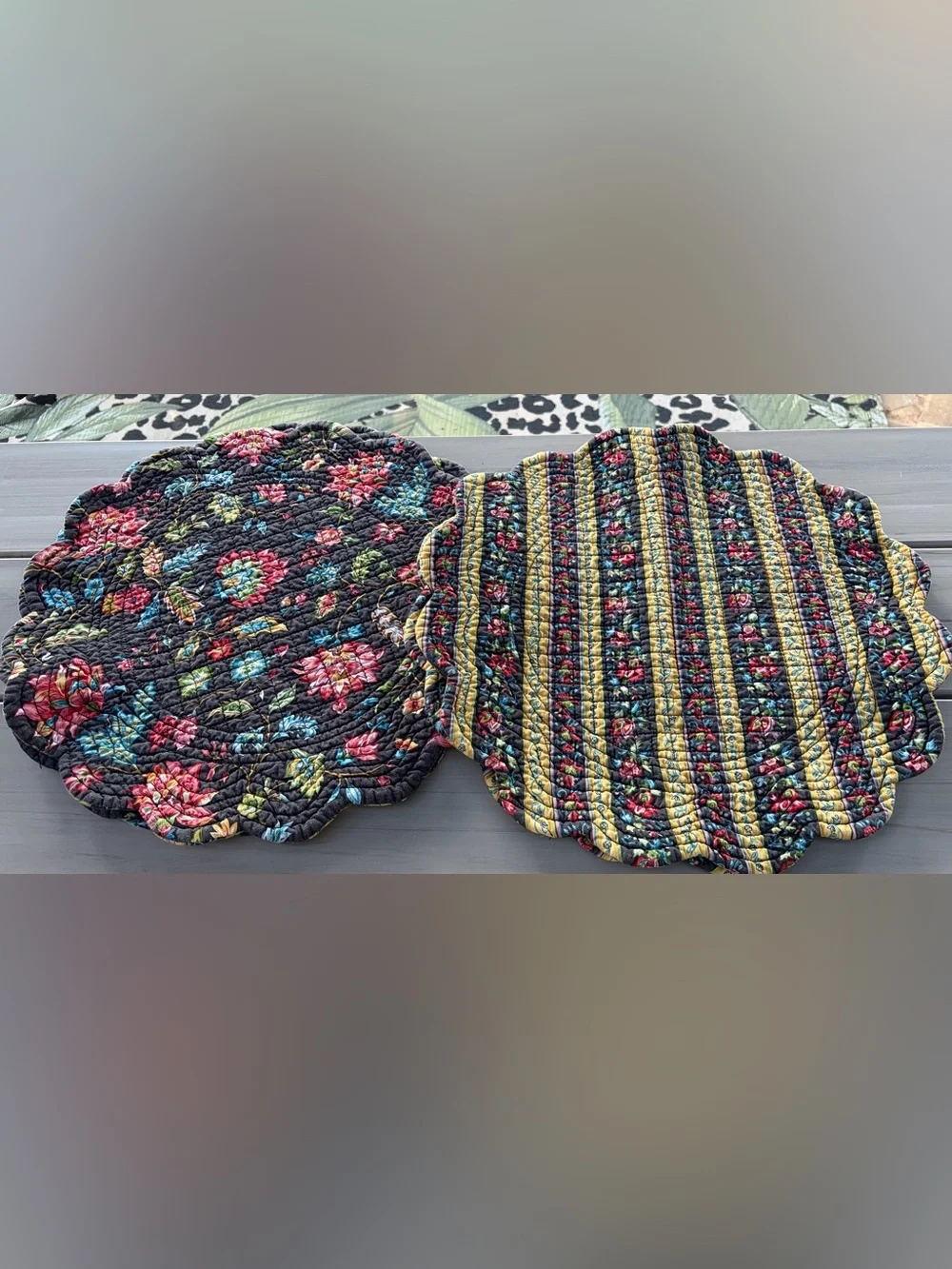 6 Quilted Floral Stripe Reversible Placemats with Matching Napkins Multi-color